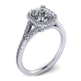 Picture of Halo ring with split shank emerald cut center