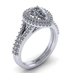 Picture of Pear center double halo with two row shared prong 